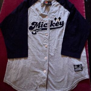 Disney Mickey Mouse Gray and Black Button Down Shirt